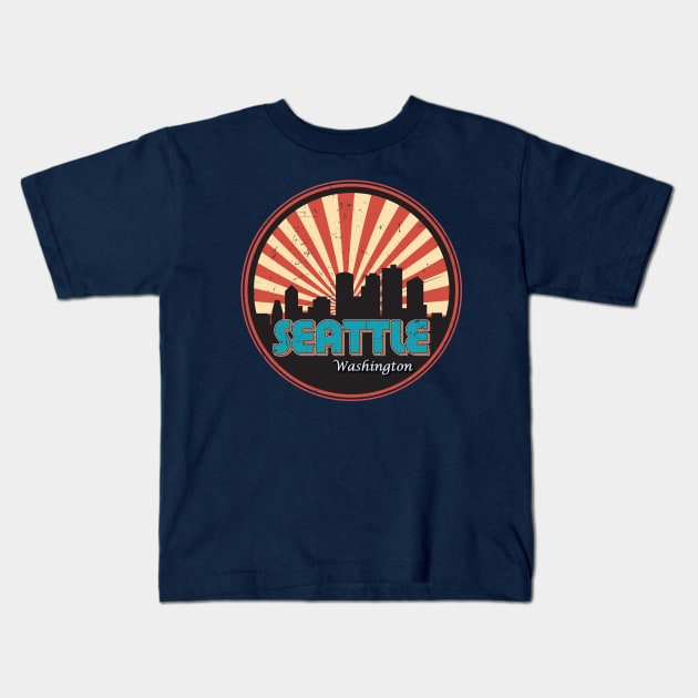 Retro Vintage Seattle Washington State Skyline 80s Souvenir Kids T-Shirt by kalponik